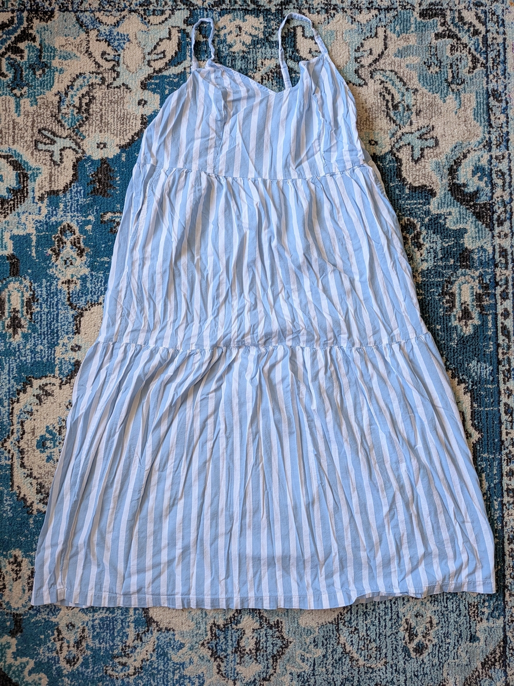 Old Navy Blue & White Striped Tiered Sundress